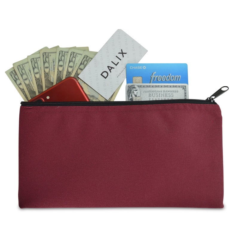 DALIX Bank Bags Money Pouch Securi Deposit Utility Zipper Coin Bag Maroon 2 Pack - Image 5